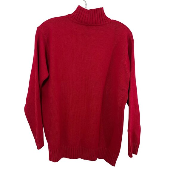 Vintage Lauren Ralph Lauren Red Quarter Zip Pullover Sweater Crest - Size Medium - Picture 2 of 6